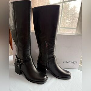 NWT- Nine West Black Leather Knee-High Boots 8.5